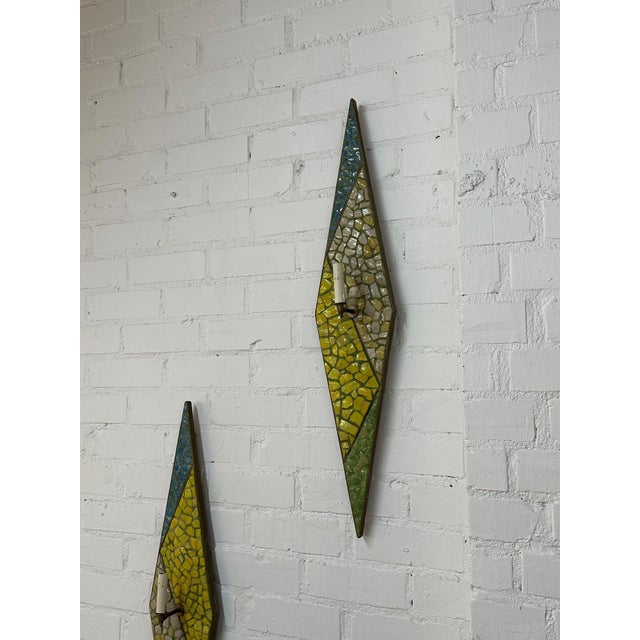 1950s Custom Brass Mosaic Wall Sconces - a Pair For Sale - Image 9 of 12