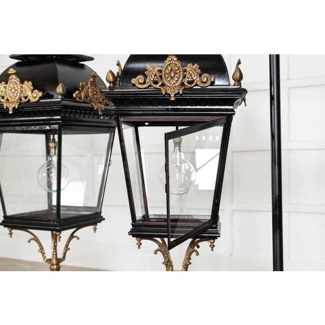 Brown Large French Victorian Style Bronze & Iron Lantern For Sale - Image 8 of 17