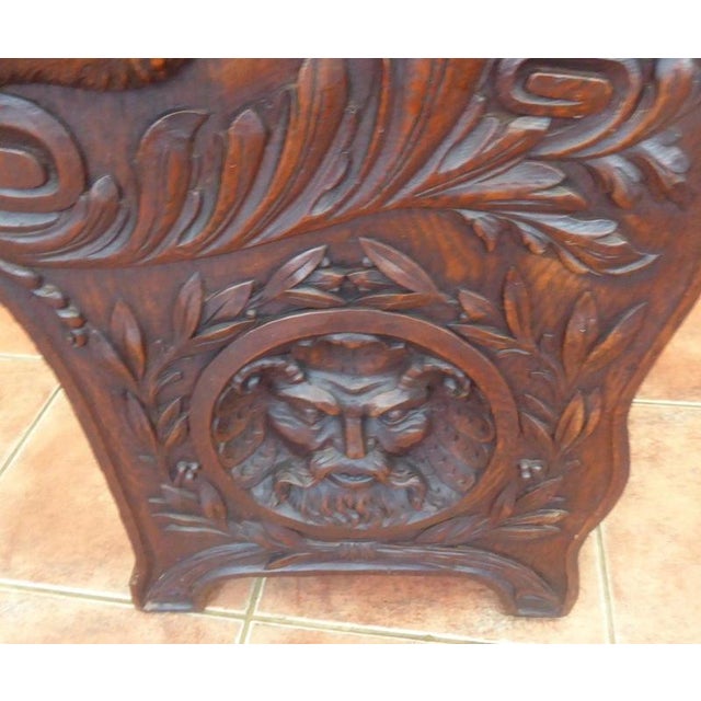 Victorian Carved Country Oak Settle with Lions and Mythical Creatures, 1840 For Sale - Image 17 of 18