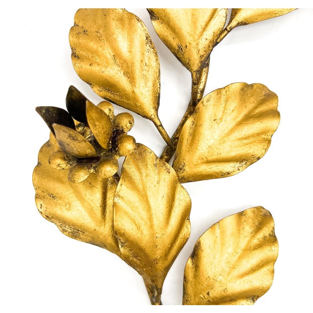 Mid-Century Italian Gilt Metal Floral Wall Sconces, Pair – Hollywood Regency / Italian Florentine For Sale - Image 9 of 11