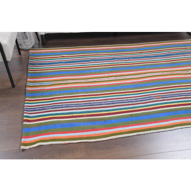 1970s Vintage Turkish Oushak Handmade Wool Cotton Blue Kilim Area Rug For Sale - Image 5 of 11