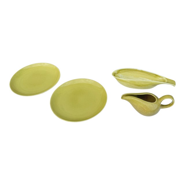 Mid Century Modern Russel Wright Chartreuse Iroquois Casual China- 4 Pieces For Sale