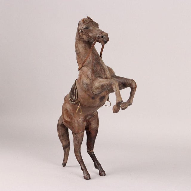Brown Leather Covered Prancing Horse For Sale - Image 8 of 8