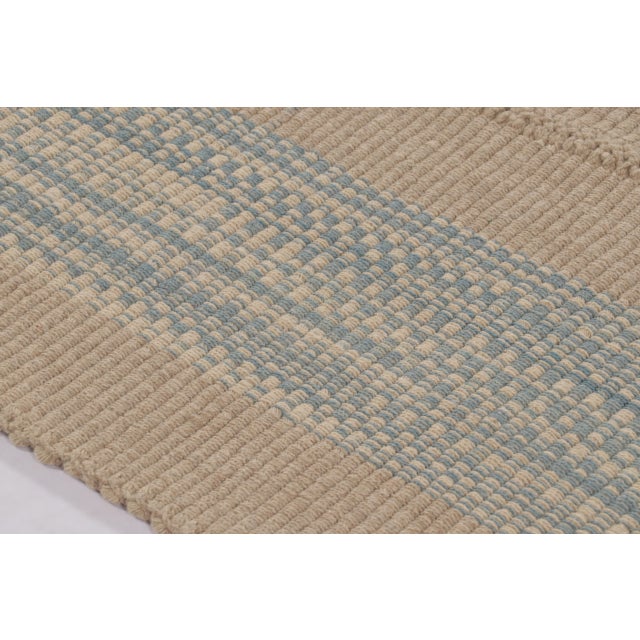 Contemporary Rug & Kilim’s Contemporary Kilim, Beige and Blue Textural Stripes For Sale - Image 3 of 10
