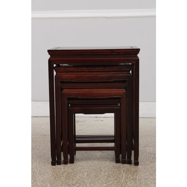 Brown Vintage Chinese Set of 4 Stack Rosewood Nesting Tables For Sale - Image 8 of 14