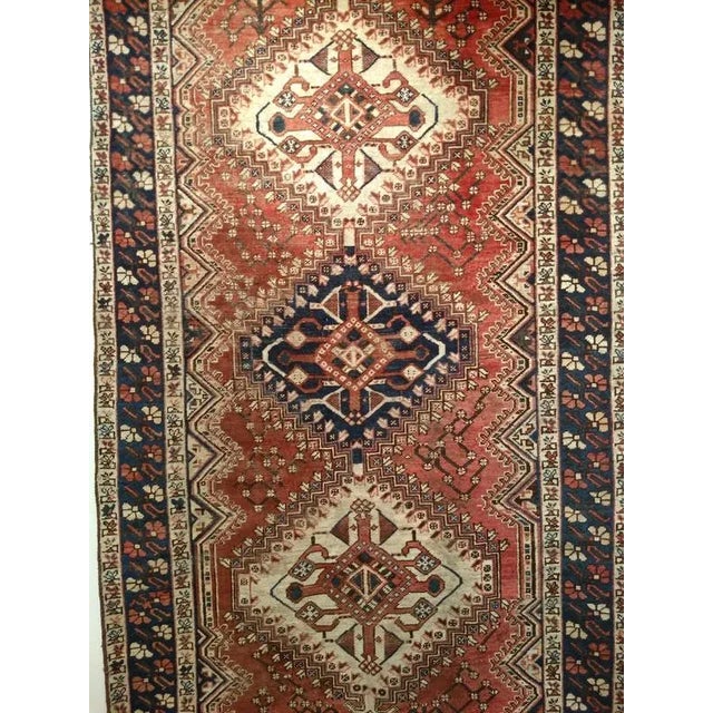 Brick Red Vintage Persian Shiraz Tribal Area Rug, Handwoven Geometric Pattern, Rust Red & Navy, 5’ X 10' For Sale - Image 8 of 12