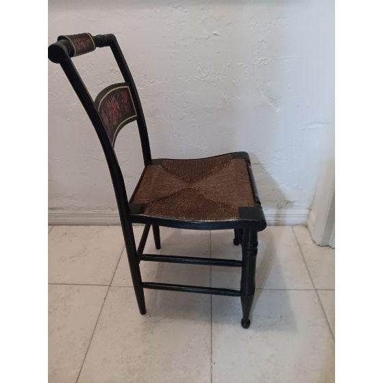 Antique wood black color chair straw seat with painted flower Style: Traditional Color: Black Dimensions: 17" W x 35" H x...