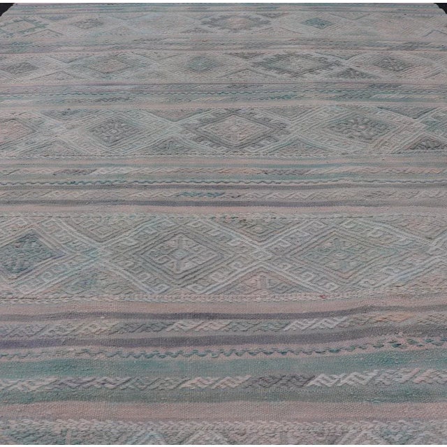 Mid 20th Century Turkish Vintage Kilim Flat-Weave With Embroideries Kilim in Pastel Color For Sale - Image 4 of 12