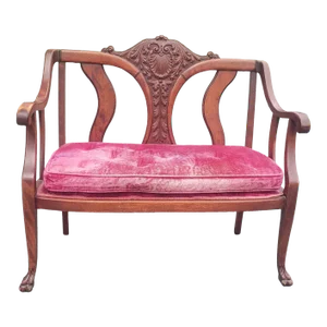 Early 20th Century Victorian Style Carved Mahogany and Upholstered Settee