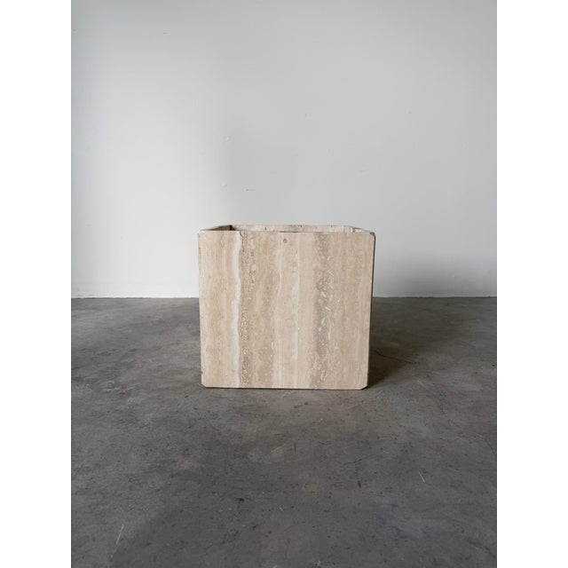 1980s Italian Postmodern Bullnose Beige Travertine Square Coffee Table by Stone International For Sale - Image 12 of 18