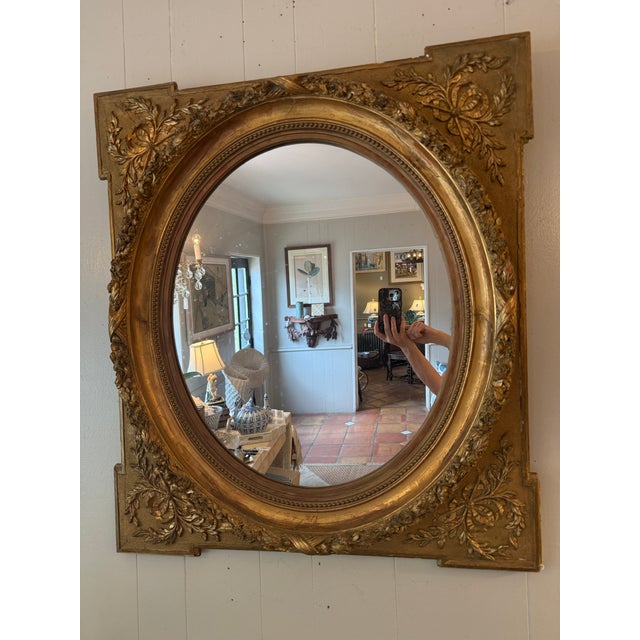 French Napoleon III Oval Carved Gilt Mirror For Sale - Image 3 of 7