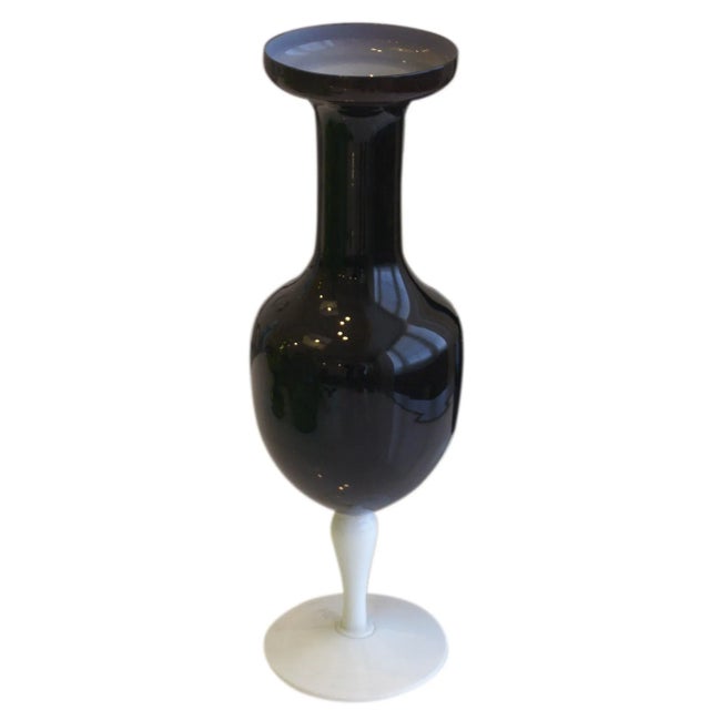 Mid-Century Modern Vintage Italian Black & White Cased Glass Vase, Attributed to Empoli For Sale - Image 3 of 3