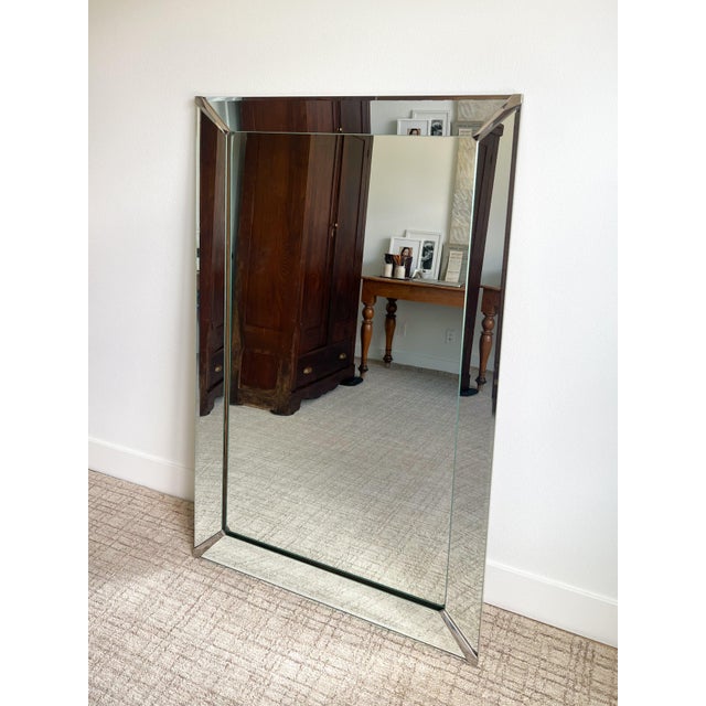 Beautiful, large vintage art deco beveled shadowbox mirror with nickel corner details. Very large and heavy, super...