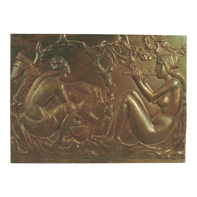 French Fireplace Plaque Featuriing Naked Women and a Goat -- Art Nouveau Period For Sale
