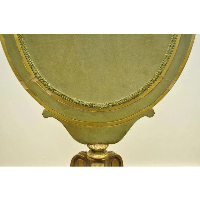 Antique French Louis XVI XV Carved Giltwood Green & Gold Oval Fireplace Screen For Sale - Image 9 of 10