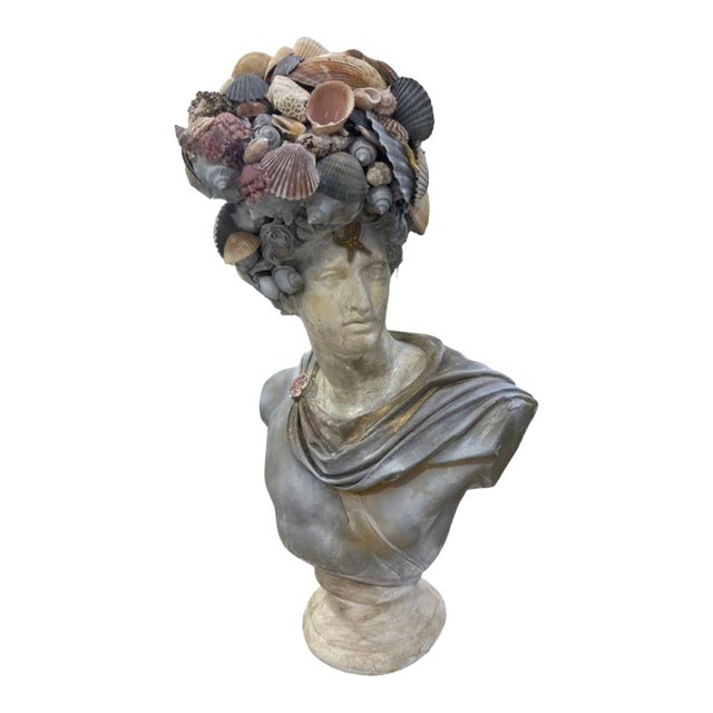 Vintage Roman Shell-Covered Head Plaster Bust | Chairish