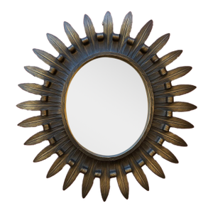 Spanish 1950s Oval Sunburst Wall Mirror – Hand-Forged Iron, Mid-Century Design