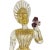 Gorgeous and large antique Murano hand blown gold flecks on opal base Italian art glass woman figure holding purple...
