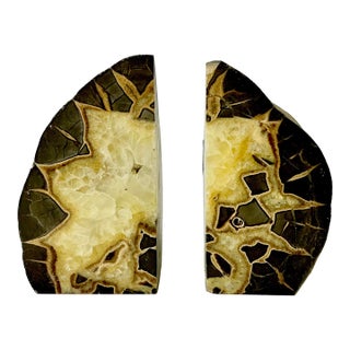Mid-Century Abstract Geometric Boho Chic Septarian Stone Bookends - A Pair For Sale