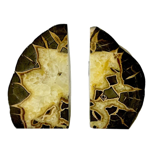 Mid-Century Abstract Geometric Boho Chic Septarian Stone Bookends - A Pair For Sale