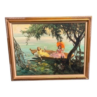 Antique Painting: A Serene Afternoon on the Water For Sale