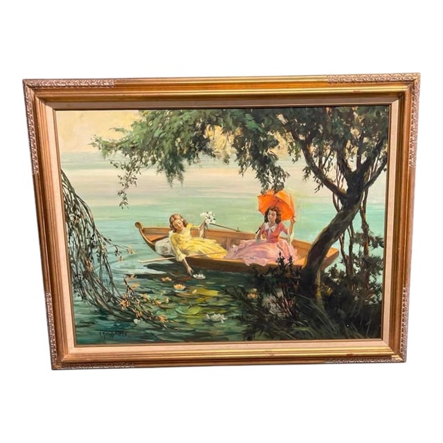Antique Painting: A Serene Afternoon on the Water For Sale