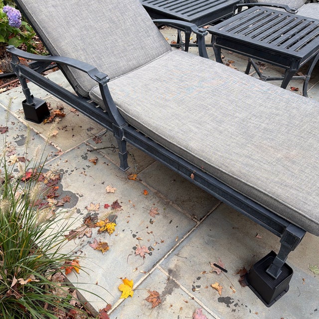 Metal Restoration Hardware Antibes Zinc Chaise Lounge Chairs With Cushions ($1500 for Pair $750 Each) For Sale - Image 7 of 11