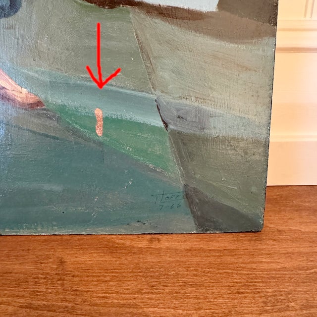 Abstract Vintage 1966 Mid-Century Modernist Portrait Painting - Abstract Seated Figure For Sale - Image 3 of 3