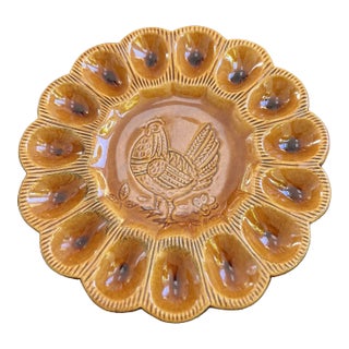 1960s California Pottery Ceramic Rooster Deviled Egg Plate For Sale