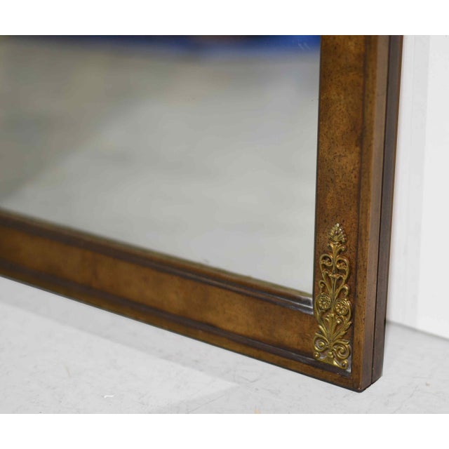 Wood 1970s Hollywood Regency Neoclassical Arched Burl Wood Wall Mirrors With Brass Ormolu Detail - A Pair For Sale - Image 7 of 9