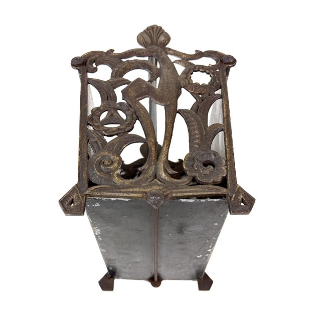 Antique 1920s Art Deco Magazine Rack W/ Constructivist Style Geometric Motif & Ornate Cast Iron Gazelle End Panels For Sale - Image 10 of 18