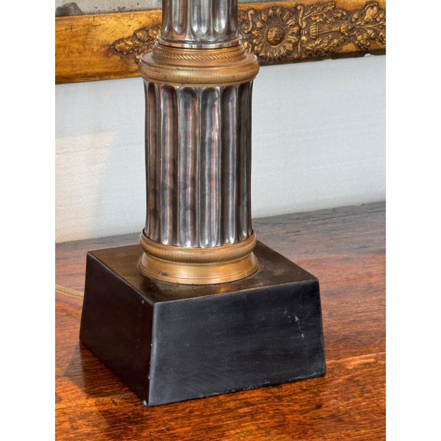 1950s Metal Column Table Lamps in Bronze and Silver - a Pair For Sale - Image 11 of 13
