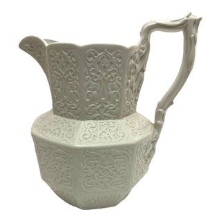 Early 19th Century Buff Relief Molded Stoneware Jug by Ridgway, Son & Co. "Alhambra" For Sale