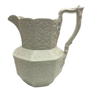 Early 19th Century Buff Relief Molded Stoneware Jug by Ridgway, Son & Co. "Alhambra"