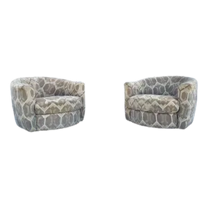 Gray Upholstered Barrel Swivel Chairs - Set of 2