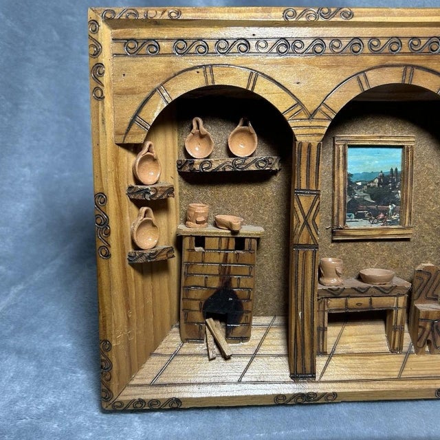 Handcrafted Mexican Folk Art Miniature Kitchen Diorama Wood & Clay Pottery Decor For Sale - Image 4 of 10