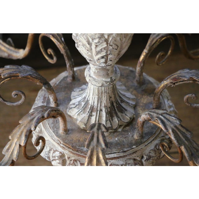 1940s Italian Rococo Revival Painted Wood & Gilt Wrought Iron 8-Light Chandelier For Sale - Image 15 of 18