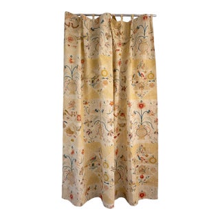 Custom Made Curtain Panel Crewel-Look Embroidered Floral Vase Cotton – Lined & Weighted, 50x54 For Sale
