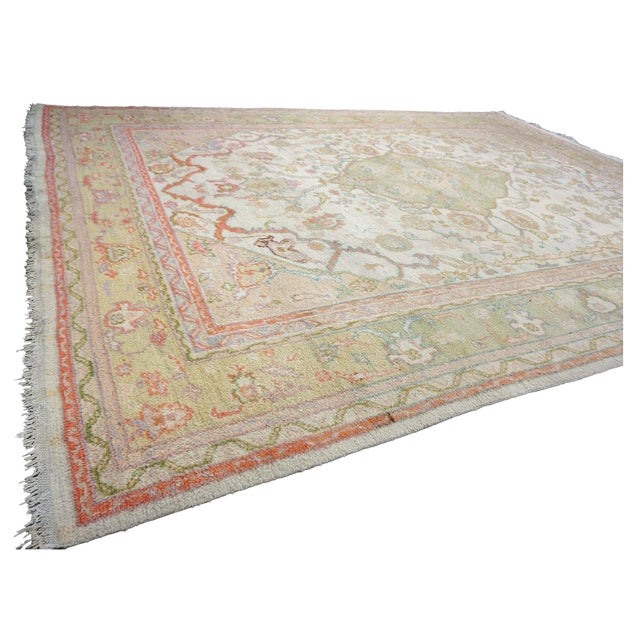 Antique Turkish Oushak Wool 10x13 Olive, Ivory, & Pink Handmade Area Rug #1144268 For Sale - Image 11 of 15