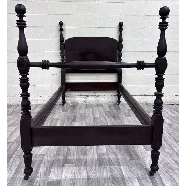 Antique Twin Size Victorian Cannonball Finial Spool & Bobbin Four Poster Bed For Sale In Kansas City - Image 6 of 7