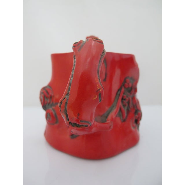Chinese Red Lacquer Tree Trunk Branch Handle Squirrel Finial Lid Teapot For Sale - Image 11 of 15