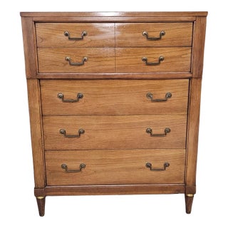 Century Furniture Mid 20th-C. Italian Tuscan Walnut & Brass Chest of Drawers For Sale