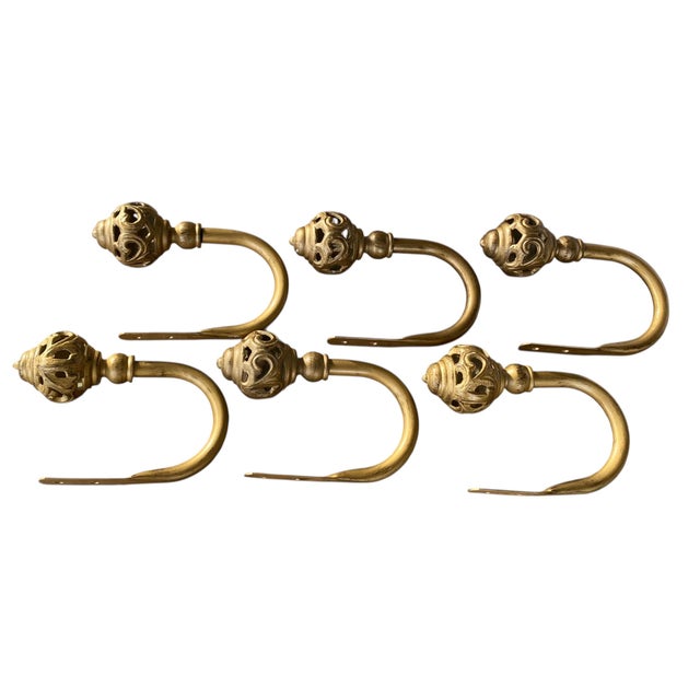 Vintage Brass Pineapple Curtain Tiebacks – Set of 6 For Sale - Image 4 of 6