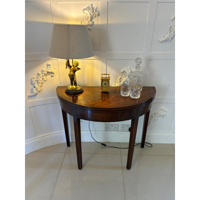 Antique George III Mahogany Inlaid Demi Lune Shaped Console Table, 1780 For Sale - Image 6 of 14
