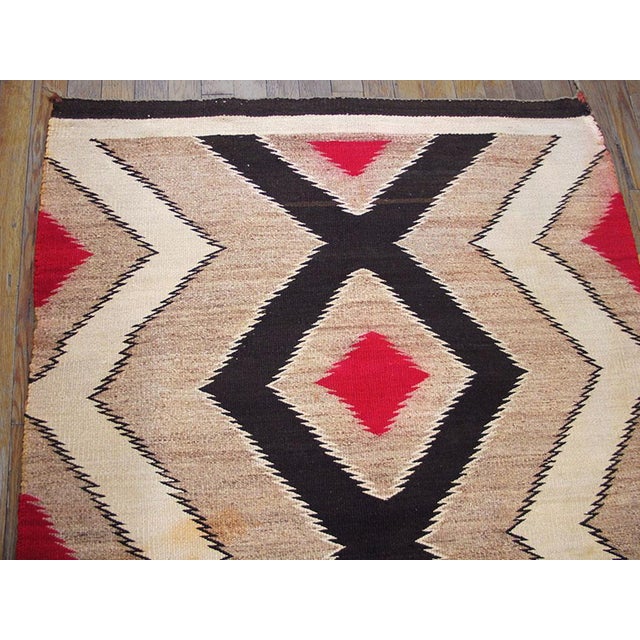 1930s Brown Earth Tone Diamond Antique American Navajo Rug 3.03 X 5 Flatweave Wool Carpet For Sale - Image 4 of 6