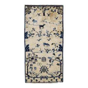 Antique Zabihi Collection Beige Blue Color Pictorial Chinese Rug