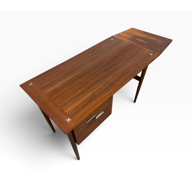 Wood Mid-Century Modern American of Martinsville Accord Walnut Drop-Leaf Desk For Sale - Image 7 of 12