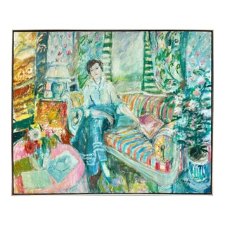 1960s Jean Sardi Seated Woman Large Oil on Canvas Expressionist Painting For Sale