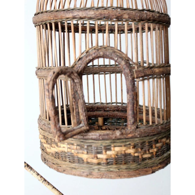 Vintage Wicker Bird Cage With Stand For Sale - Image 6 of 11