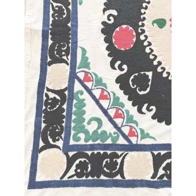 Mid-Century Modern Suzani Tablecloth - Bohemian Embroidery - 4'3'' X 4'6'' For Sale - Image 3 of 8